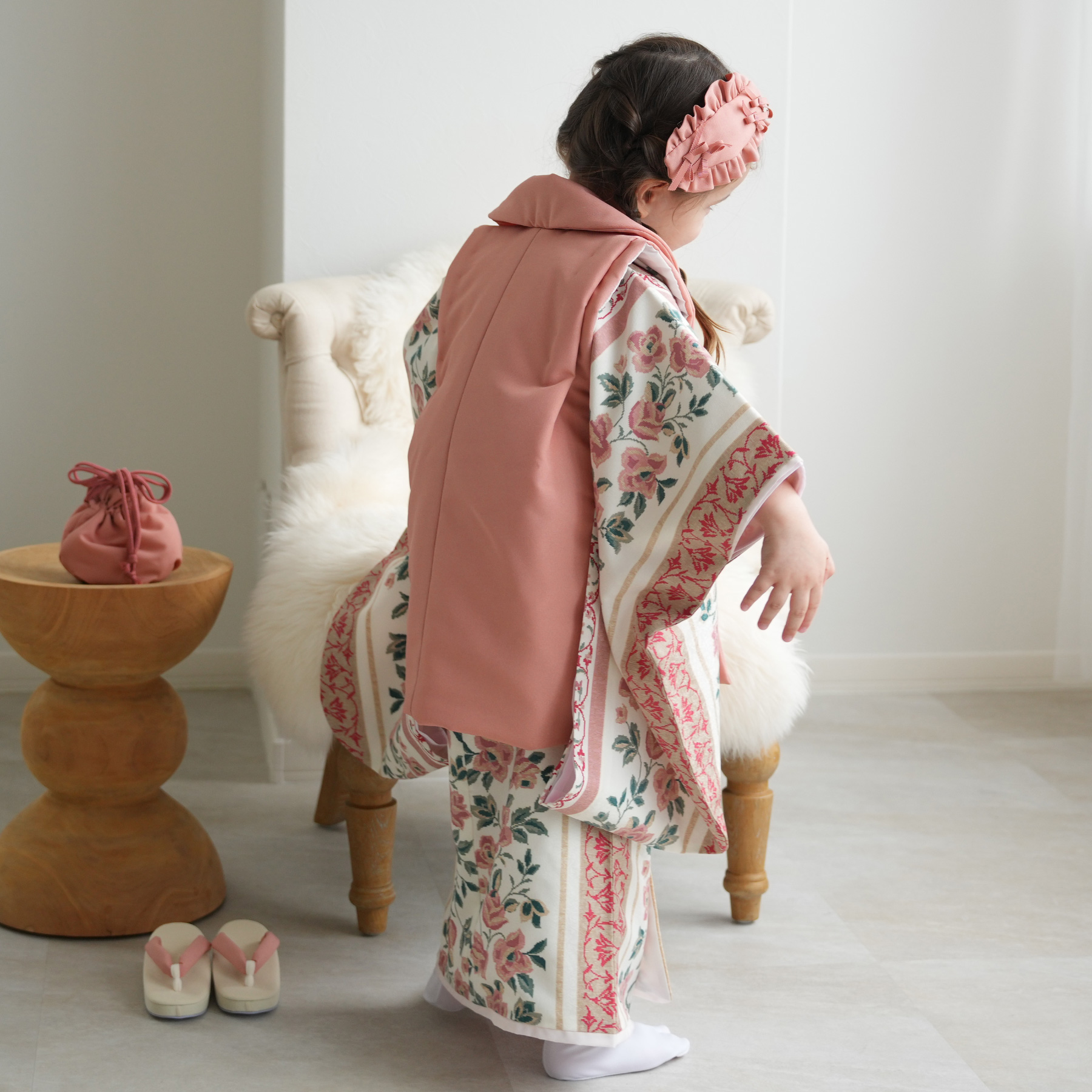 七五三　３歳　被布コート　セット 女の子 utatane ゴブラン調　ジャガード utatane 着物 七五三3歳用被布コートセット 女の子 ひよこ商店