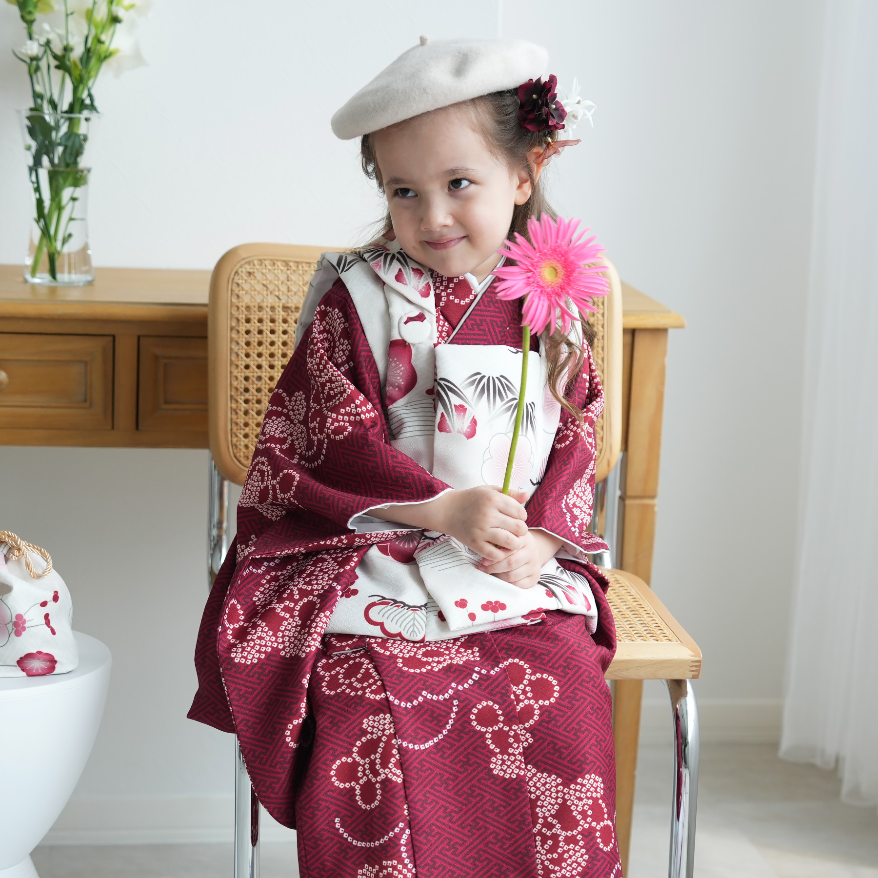 レンタル 七五三 3歳 女の子 ひよこ商店 kids ベレー帽つき被布フル