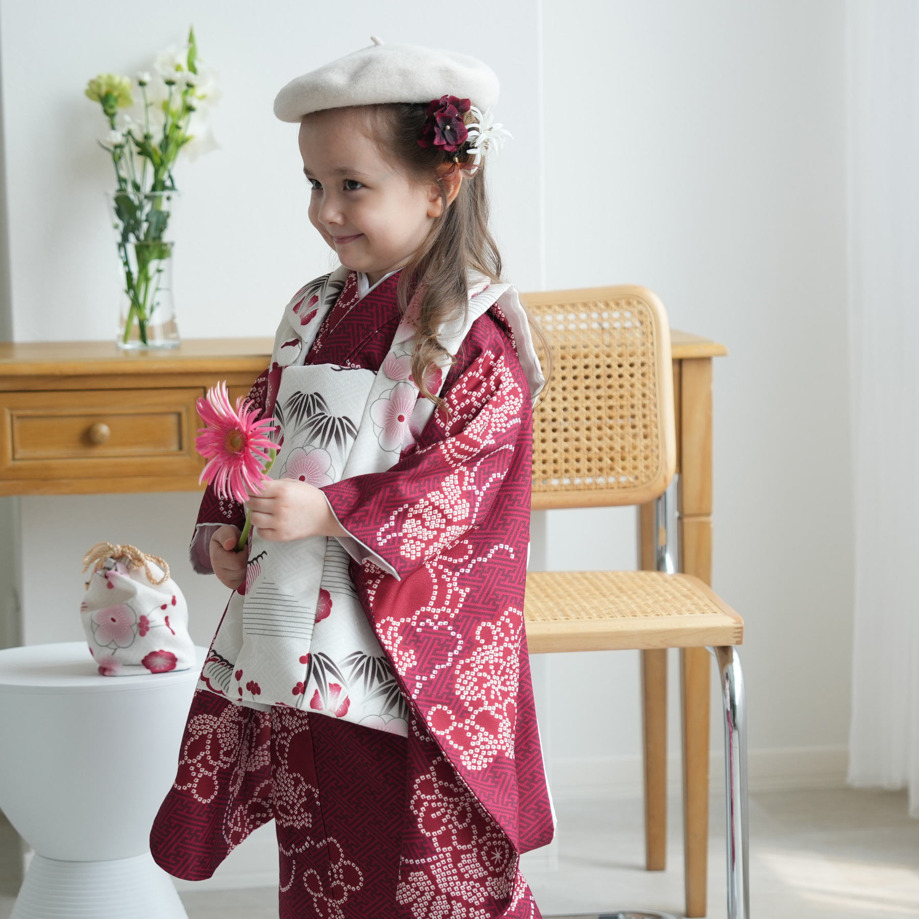 七五三　3歳　女の子　5点セット　ひよこ商店 レンタル 七五三 3歳 女の子 フルセット ひよこ商店 古典柄 レトロ