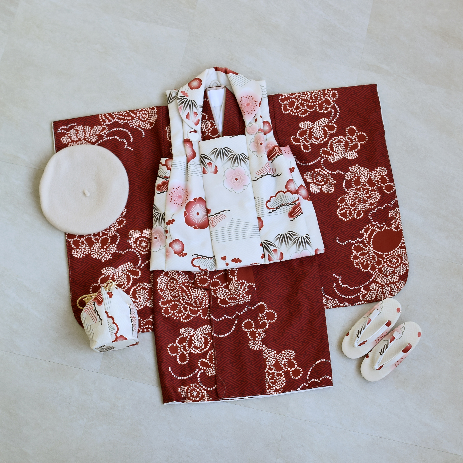 レンタル 七五三 3歳 女の子 ひよこ商店 kids ベレー帽つき被布フル