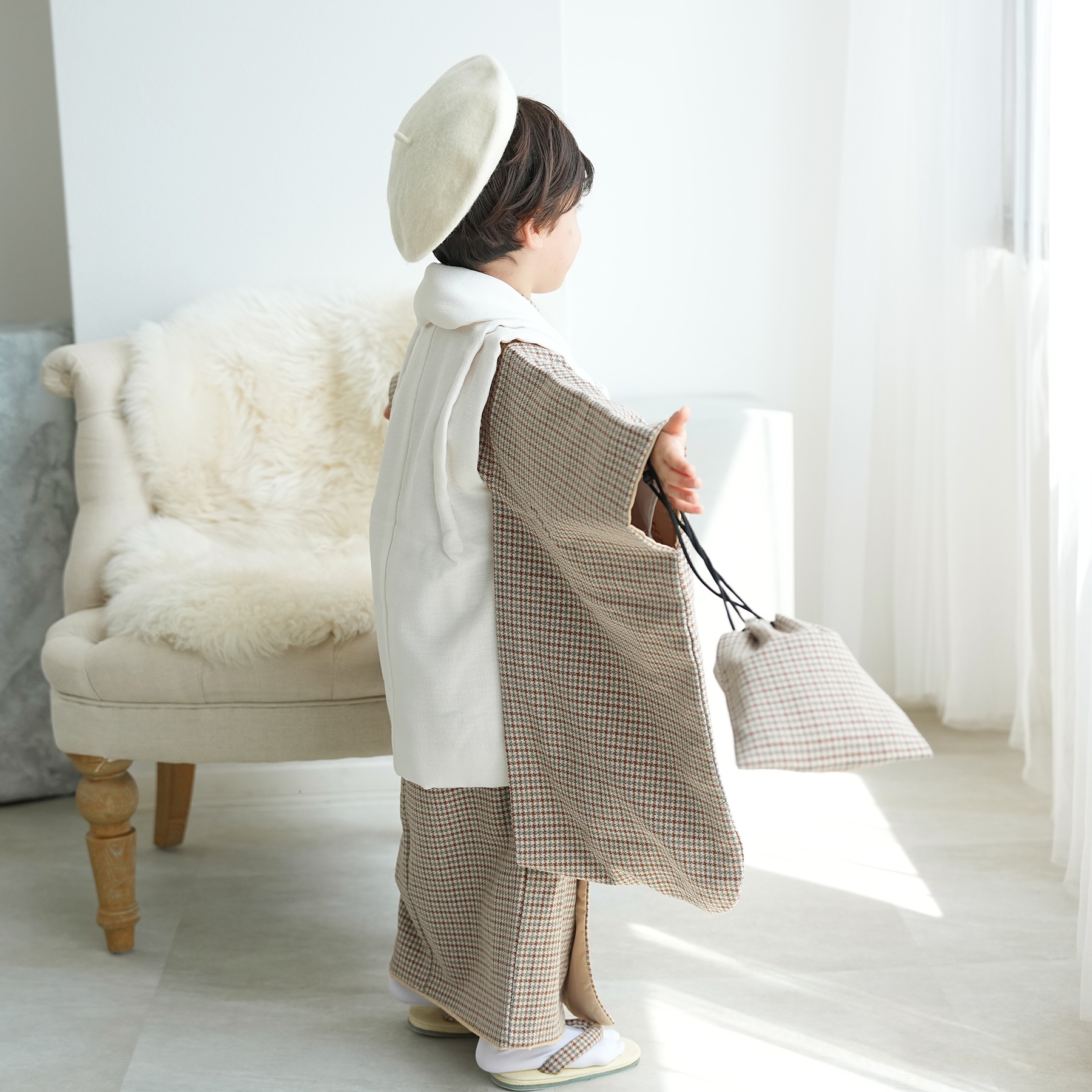 【新品】utatane　七五三　3歳 被布コート セット 男の子 レンタル】七五三着物 3歳男の子 被布セット 松に鷹・紺 華徒然