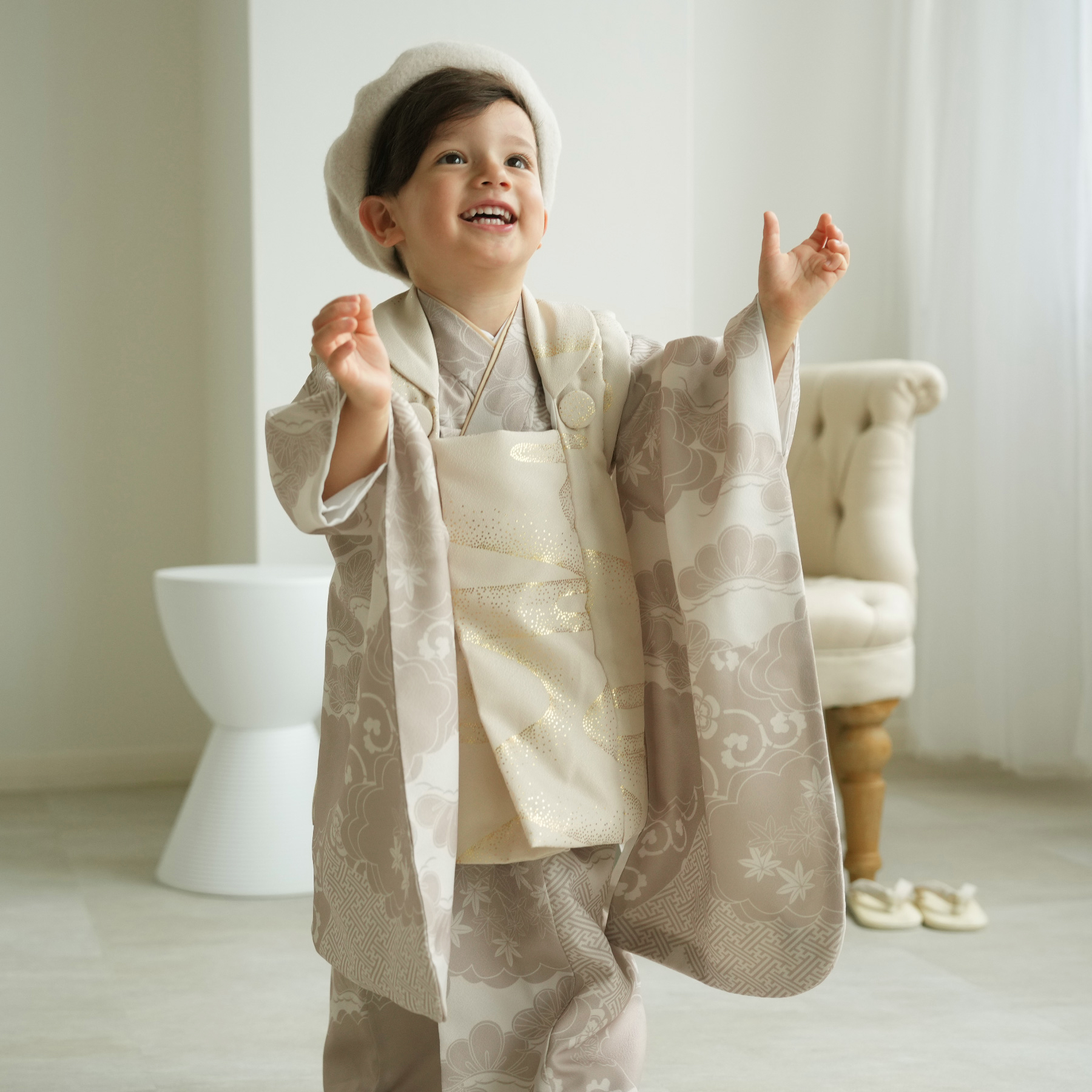 レンタル 七五三 3歳 男の子 ひよこ商店 kids 着物 ベレー帽つき被布