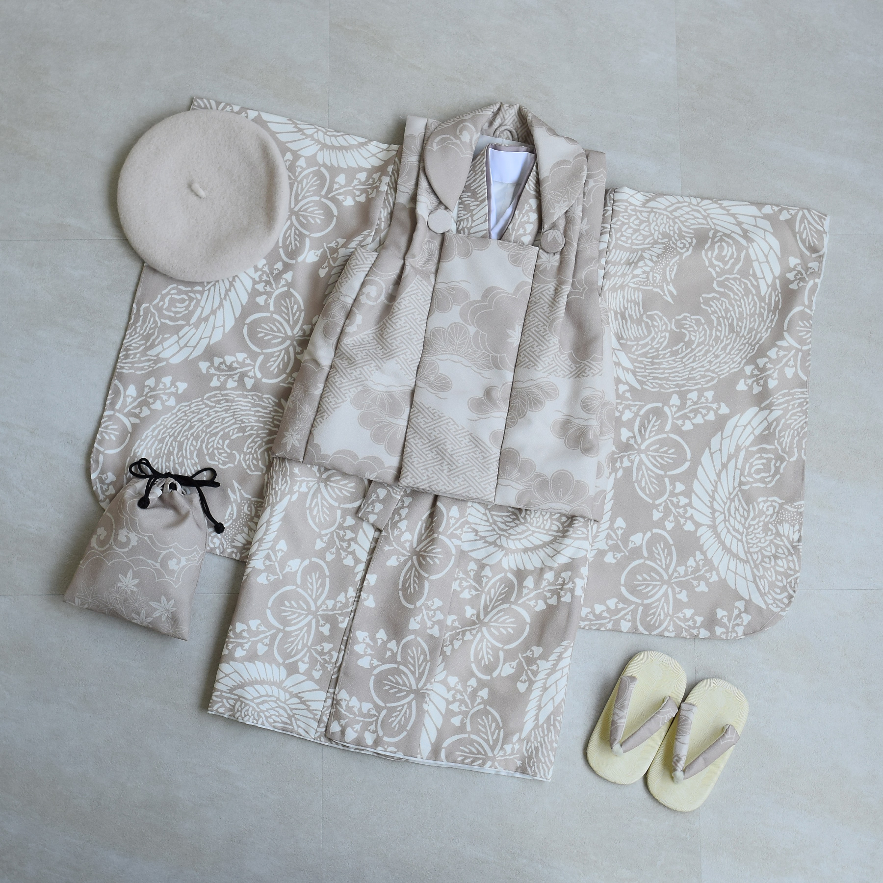 レンタル 七五三 3歳 男の子 ひよこ商店 kids 着物 ベレー帽つき被布