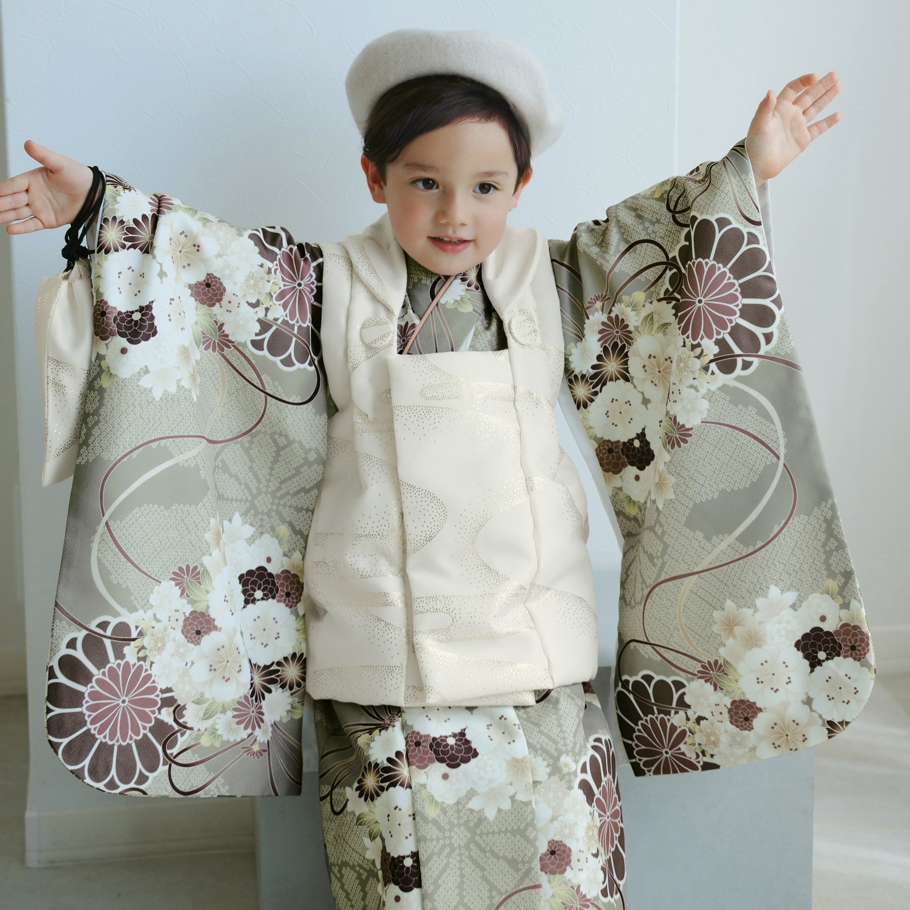 レンタル 七五三 3歳 男の子 ひよこ商店 ベレー帽 被布フルセット