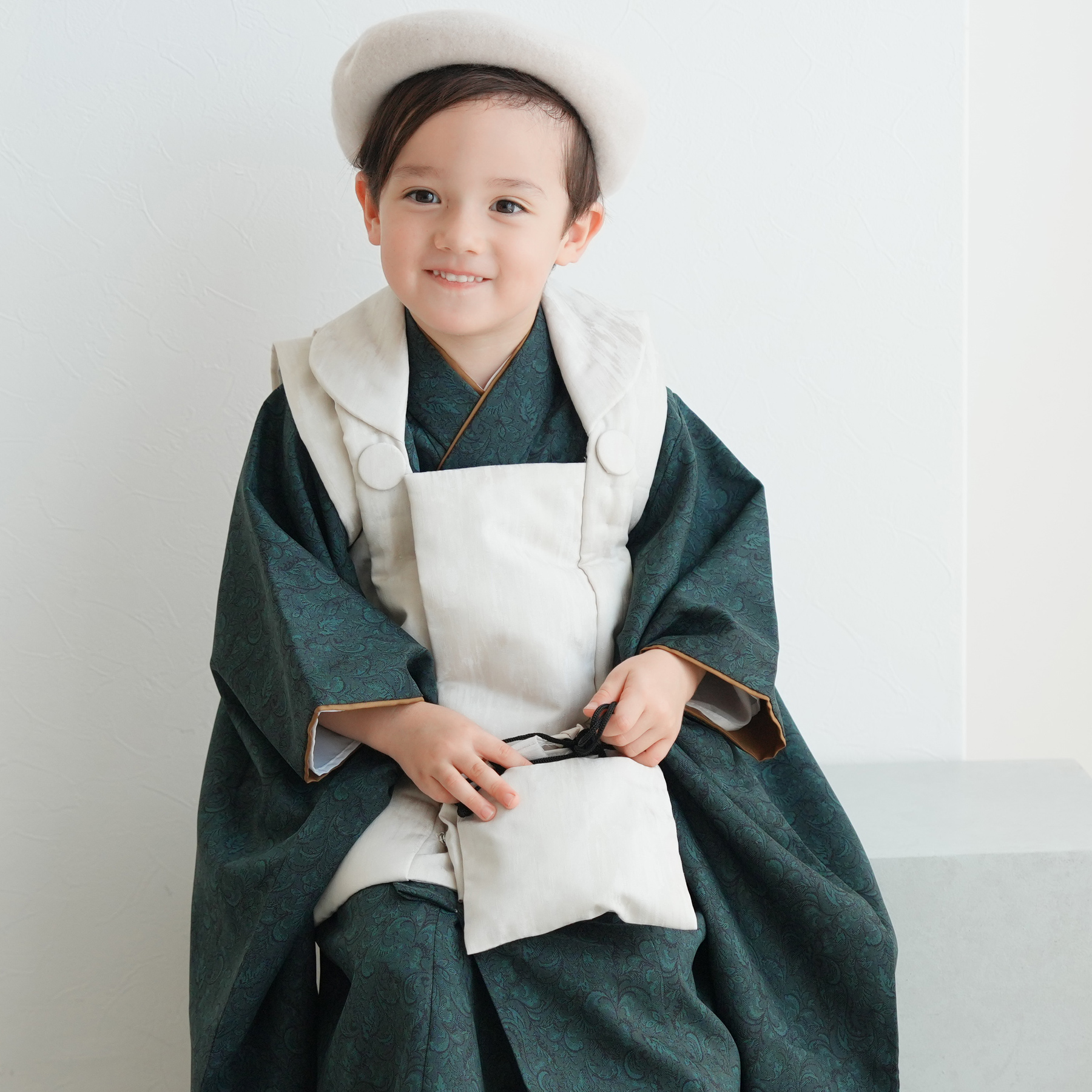 レンタル 七五三 3歳 男の子 ひよこ商店 ベレー帽 被布フルセット 象牙