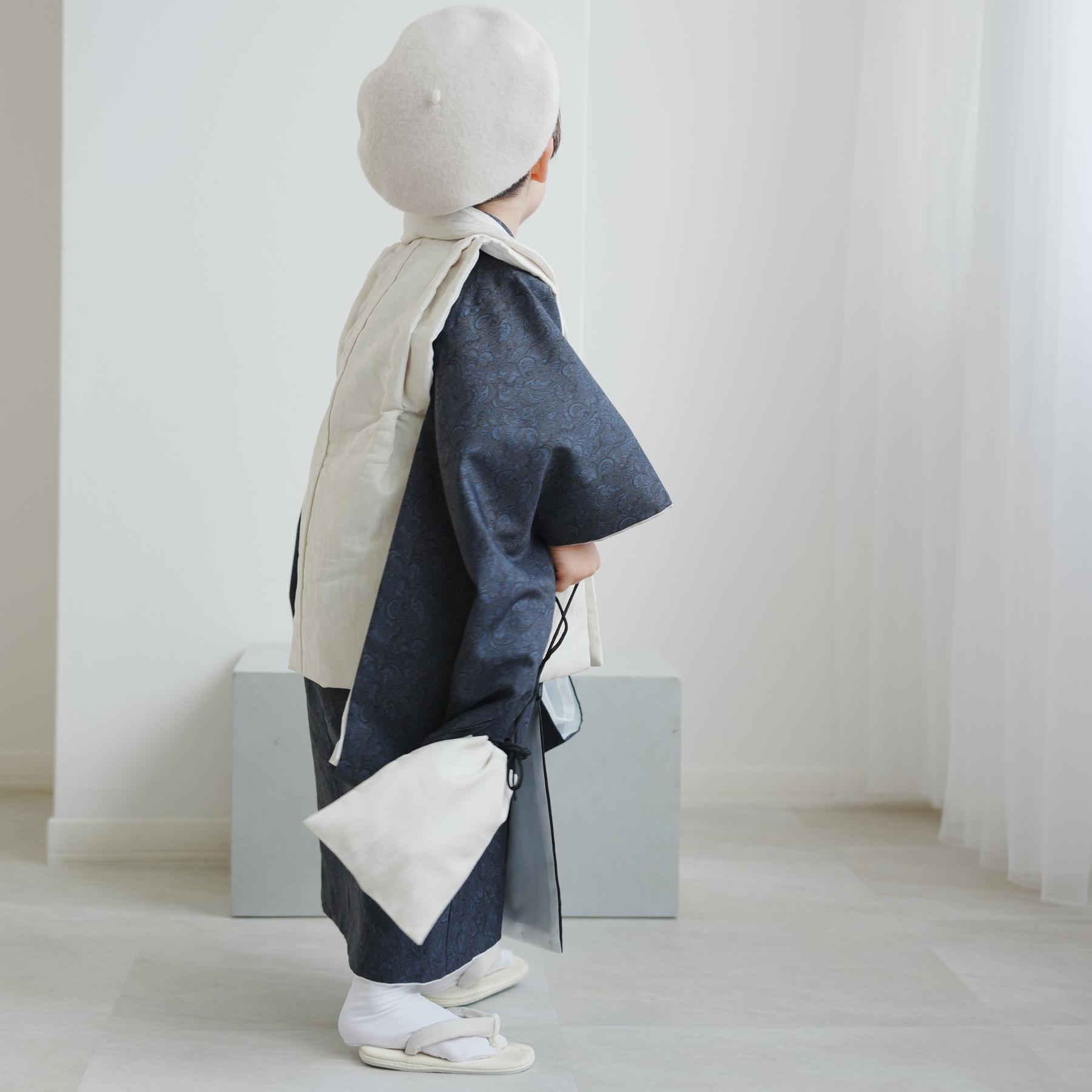 レンタル 七五三 3歳 男の子 ひよこ商店 ベレー帽 被布フルセット 象牙