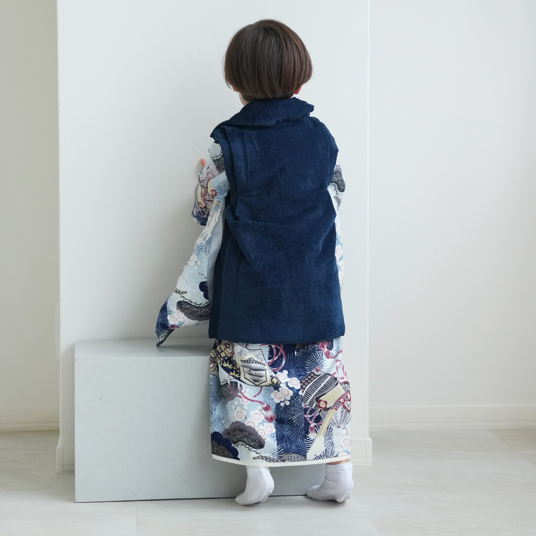 レンタル 七五三 3歳 男の子 華徒然 フルセット 被布セット 松に鷹・紺