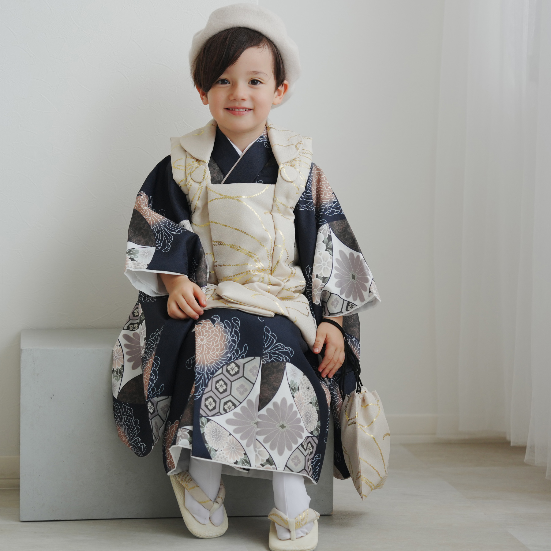 レンタル 七五三 3歳 男の子 ひよこ商店 ベレー帽 被布フルセット 