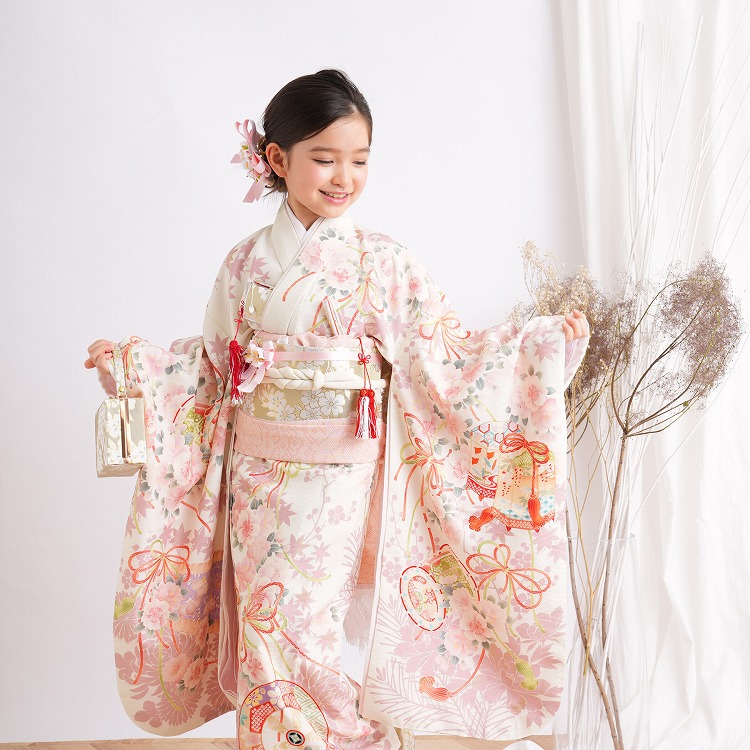 レンタル 七五三 着物 7歳 セット 華徒然 レトロ モダン 花 ピンク系