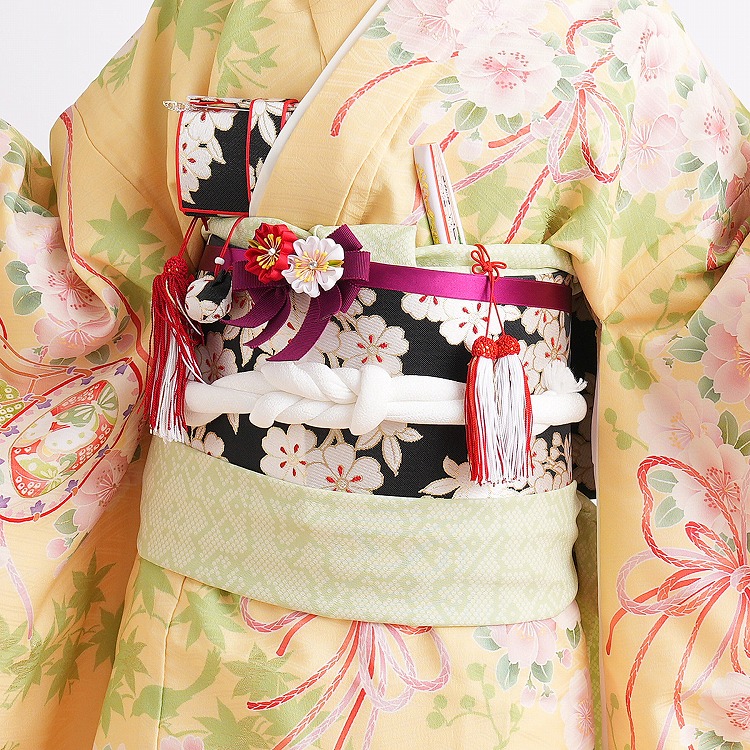 レンタル 七五三 着物 7歳 セット 華徒然 レトロ 花 黄系 古典 桜 貝桶