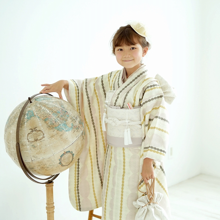 【デッドストック】昭和レトロ 七五三 着物 丸栄値札・しつけ糸付き アンティーク レンタル 七五三 着物 7歳 セット ひよこ商店 古典柄 レトロ