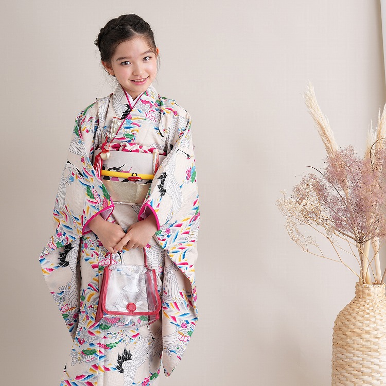 レンタル 七五三 着物 7歳 セット モダンアンテナ 古典柄 レトロ 鶴