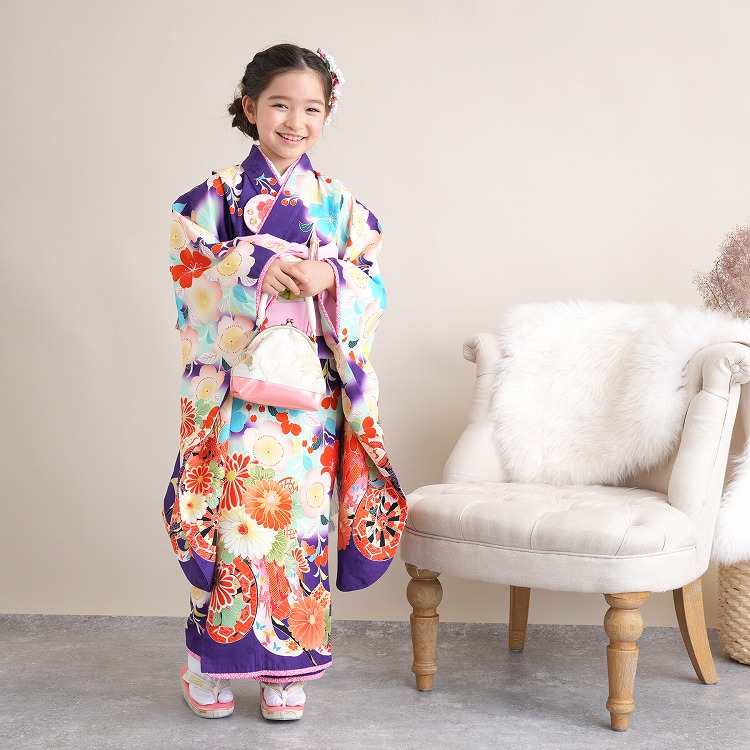 レンタル 七五三 着物 7歳 女の子 753 フルセット 乙葉 古典柄 レトロ