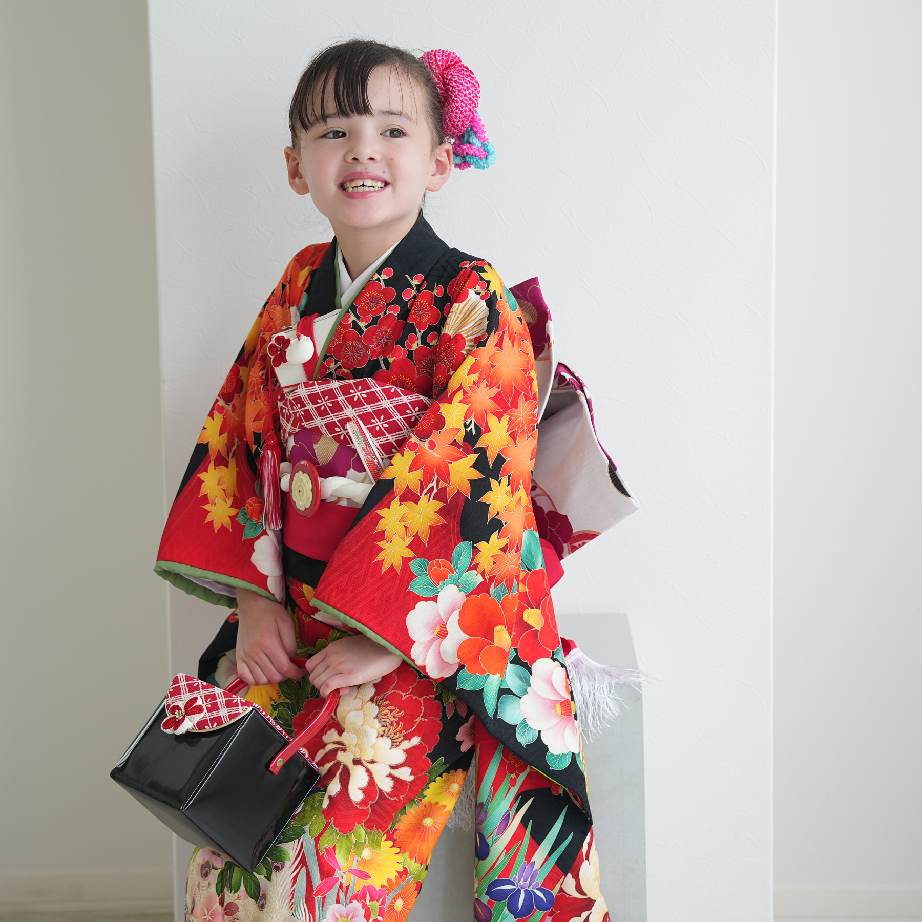 七五三 7歳用子ども着物&帯セット 赤 花柄 昭和レトロ 七五三 7歳用子ども着物&帯セット 赤 花柄 昭和レトロ 七五三 7歳用