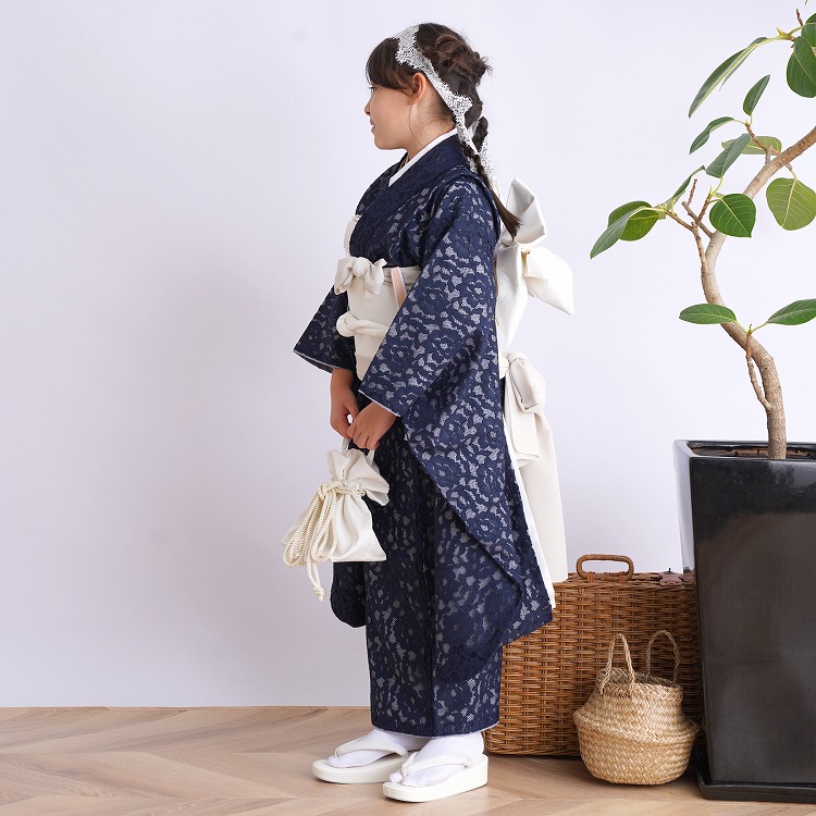 レンタル 七五三 7歳 女の子 utatane レトロ レース 紺系 ネイビー