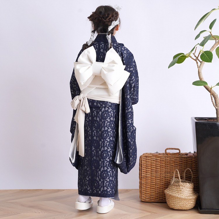 レンタル 七五三 着物 7歳 女の子 utatane レトロ レース 紺系