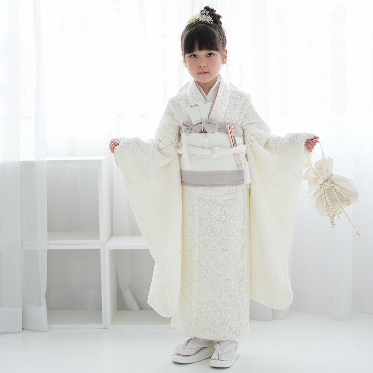 レンタル 七五三 着物 7歳 女の子 utatane レトロ レース 白系