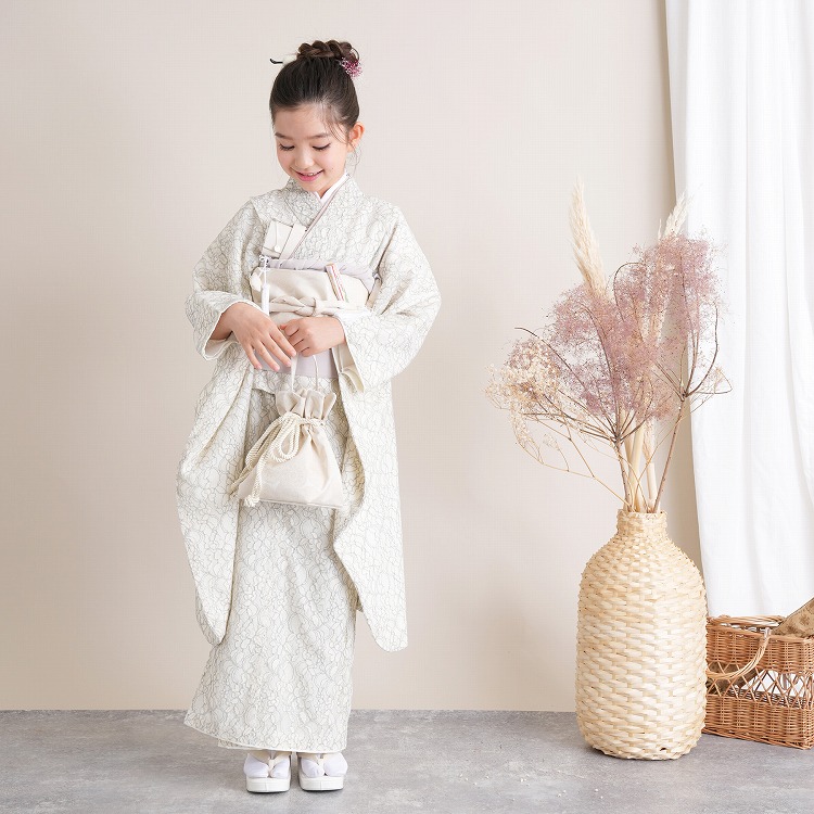 レンタル 七五三 着物 7歳 女の子 utatane レトロ レース ベージュ