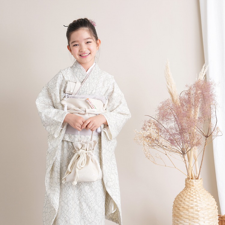 レンタル 七五三 着物 7歳 女の子 utatane レトロ レース ベージュ