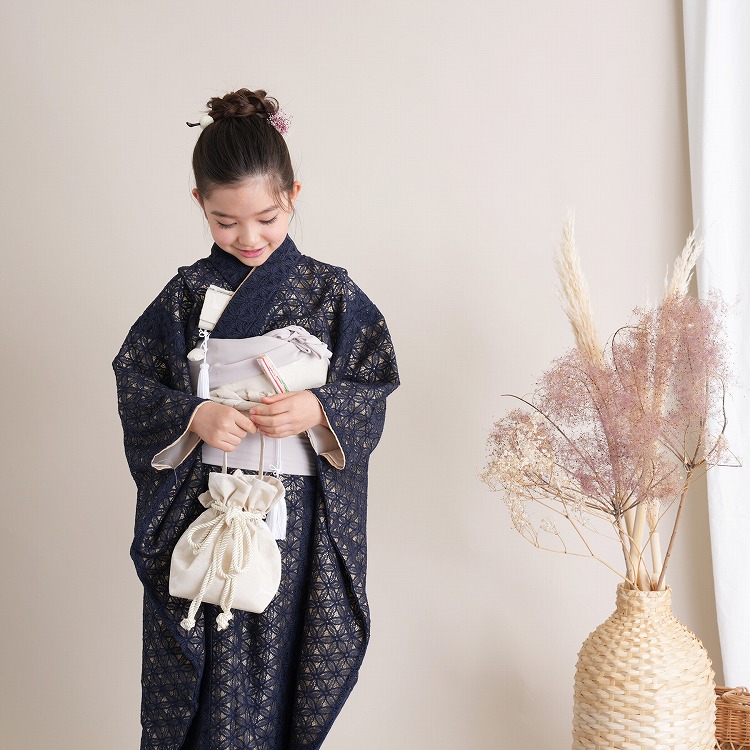 レンタル 七五三 着物 7歳 女の子 utatane レトロ レース 濃紺