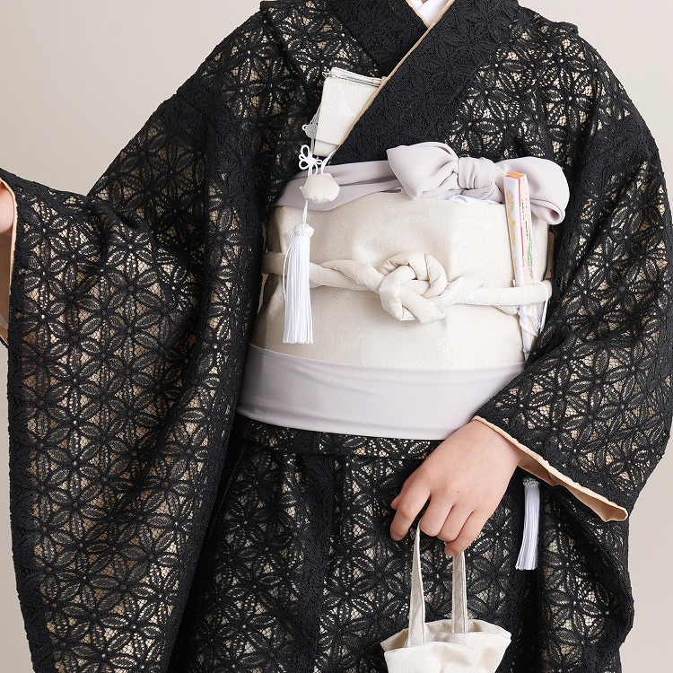 レンタル 七五三 7歳 女の子 utatane レトロ レース 黒系 イエロー