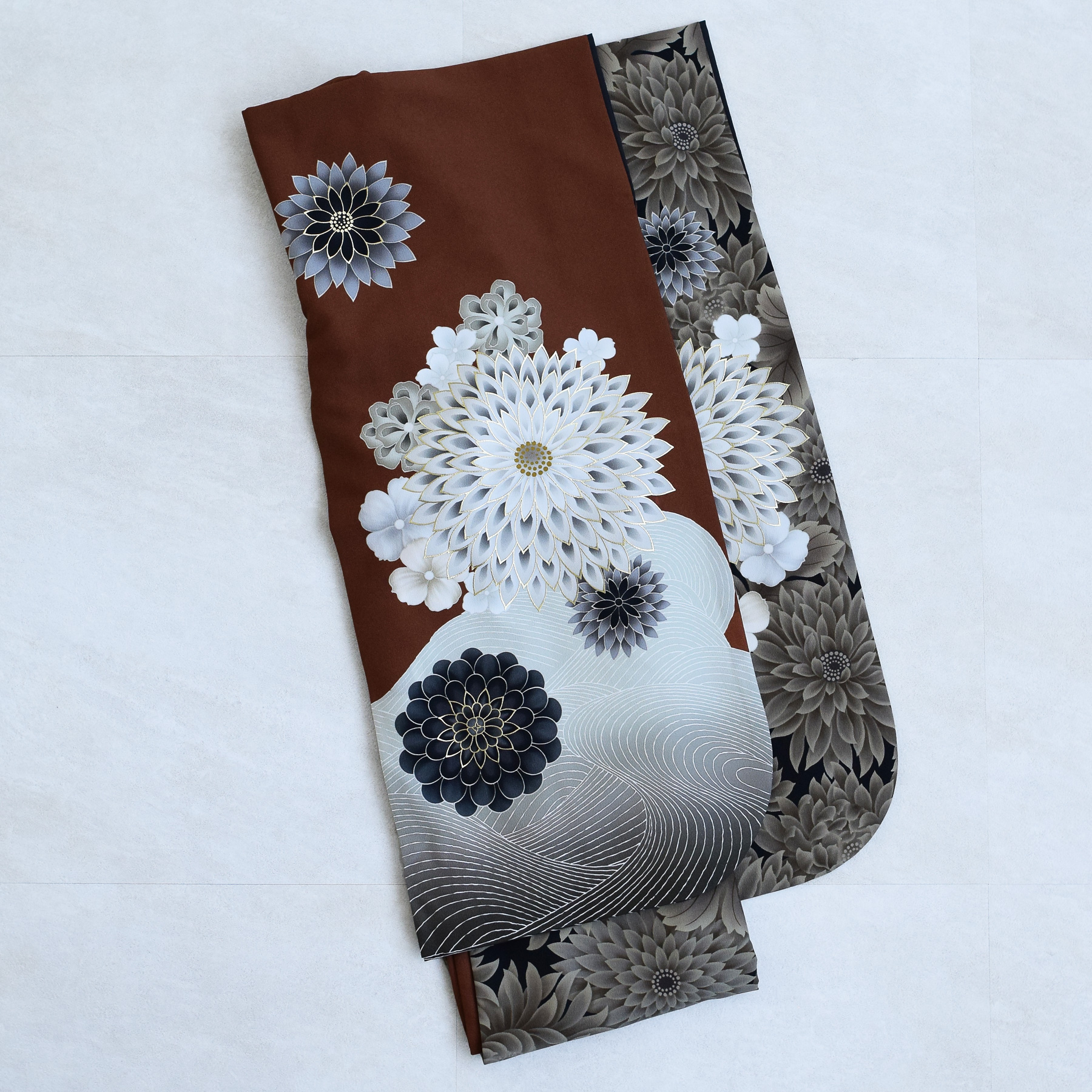 レンタル 七五三 7歳 JAPAN STYLE 古典柄 レトロ アンティーク系 花 茶