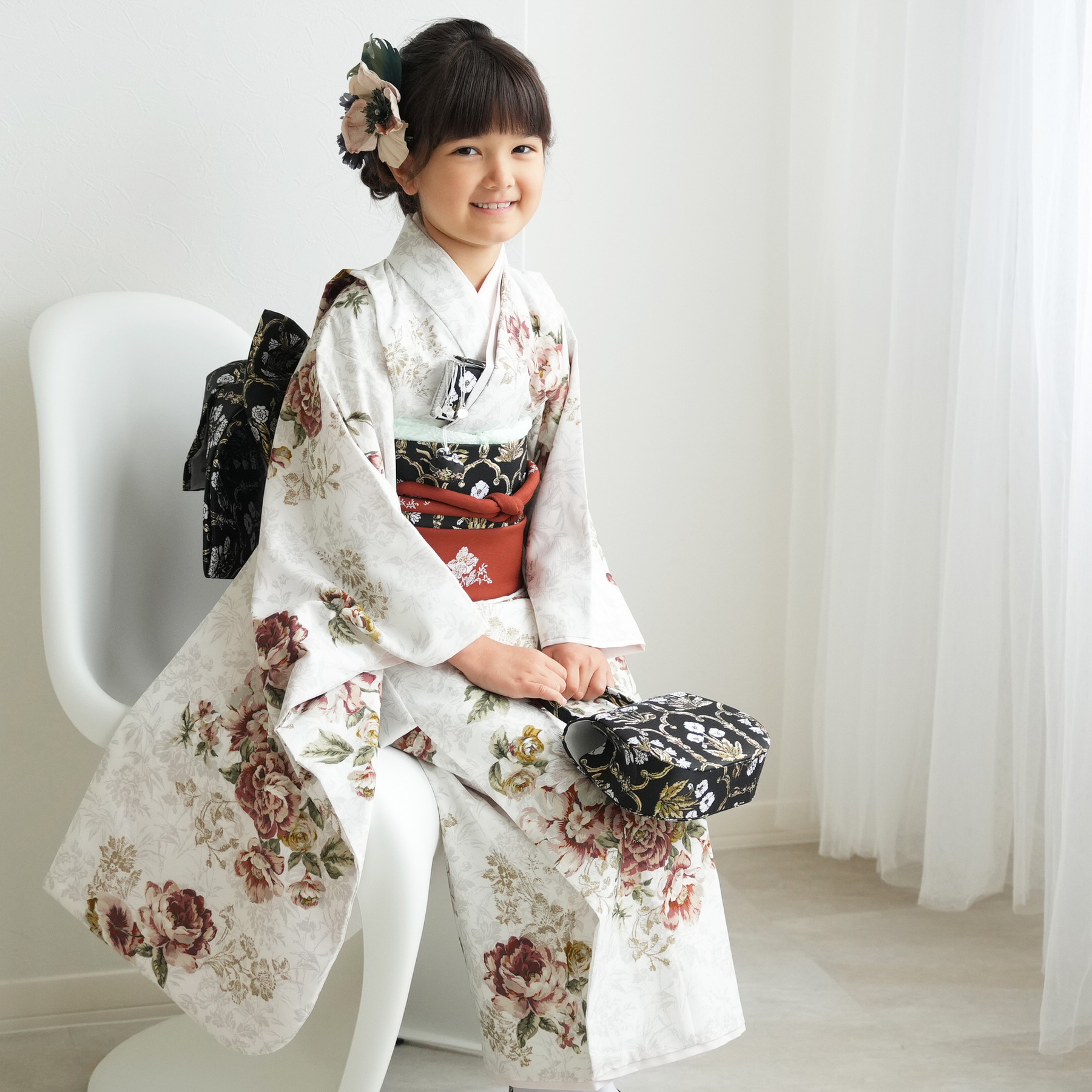 七五三　フルセット　アンティーク　7歳　黒　古典柄 七五三 フルセット アンティーク 7歳 黒 古典柄 七五三 着物フルセット 7歳