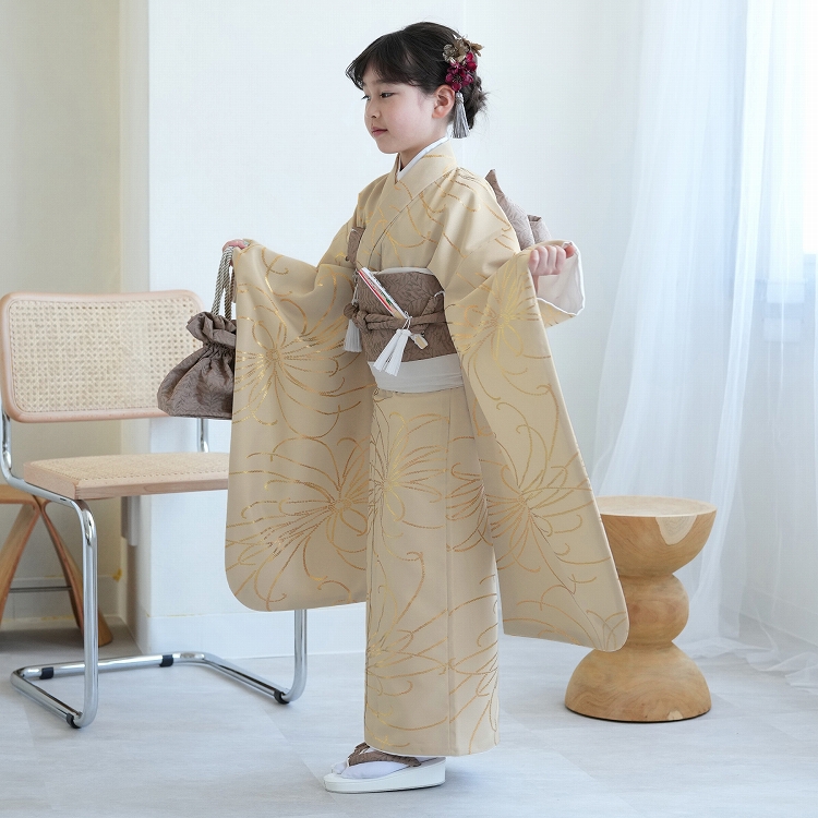 【utatane公式】着物単品 アウトレット 訳アリ 7歳 七五三 着物 ひよこ商店 四つ身 レンタル 七五三 着物 7歳 ひよこ商店 古典柄 レトロ 四つ身 花 きなり
