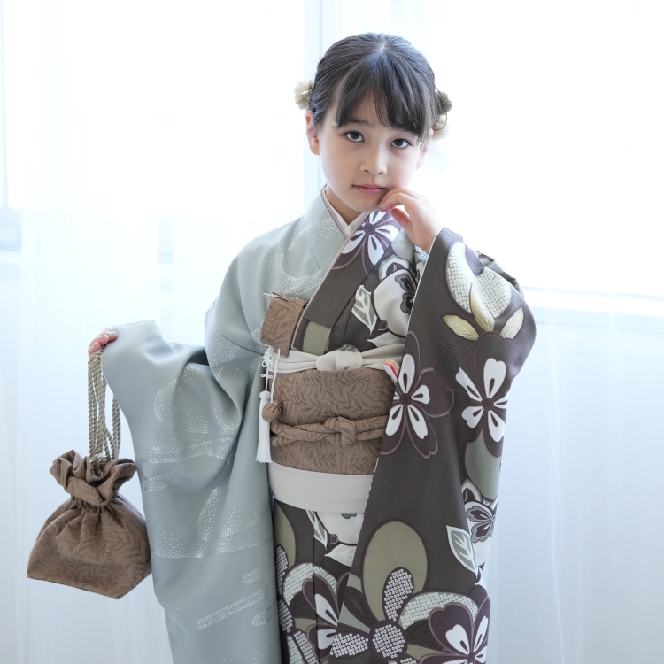 レンタル 七五三 着物 7歳 ひよこ商店 古典柄 レトロ 花 四つ身 半身