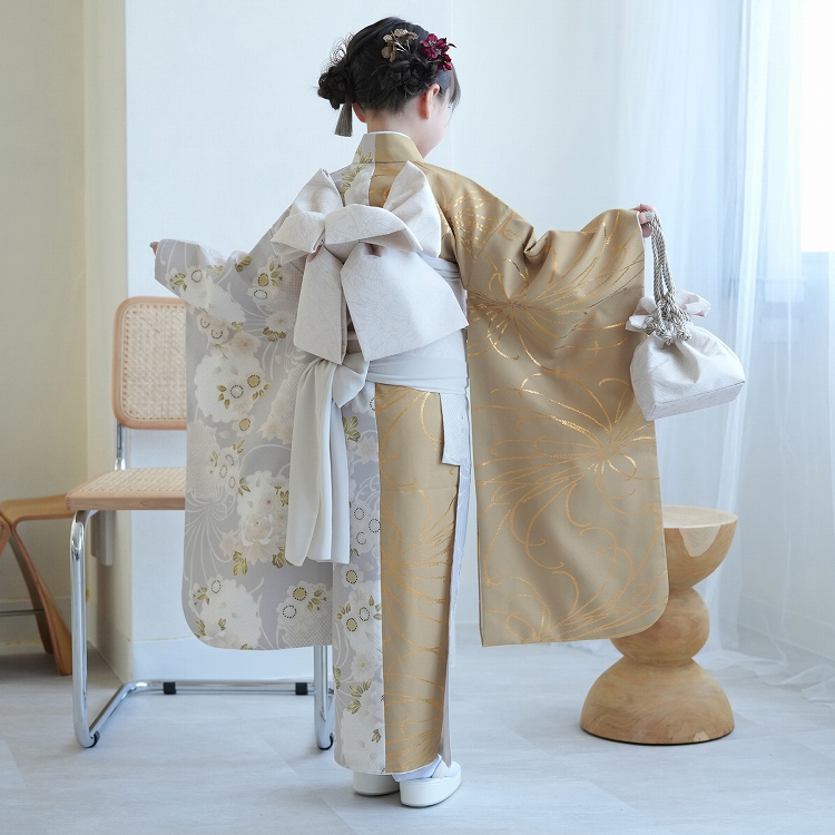 レンタル 七五三 7歳 ひよこ商店 古典柄 レトロ 着物 花 四つ身