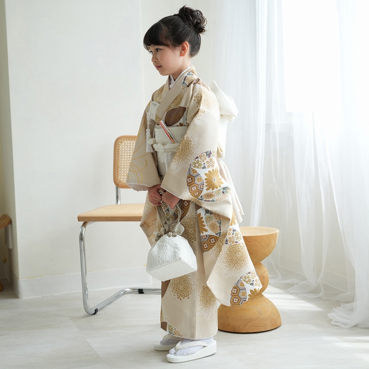 レンタル 七五三 着物 7歳 ひよこ商店 古典柄 レトロ 花 四つ身 半身