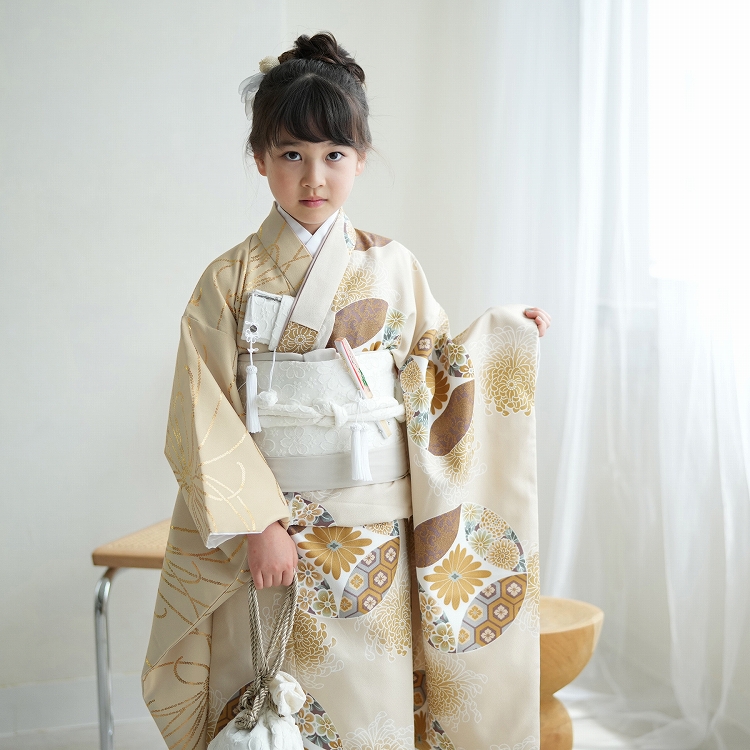 レンタル 七五三 着物 7歳 ひよこ商店 古典柄 レトロ 花 四つ身 半身