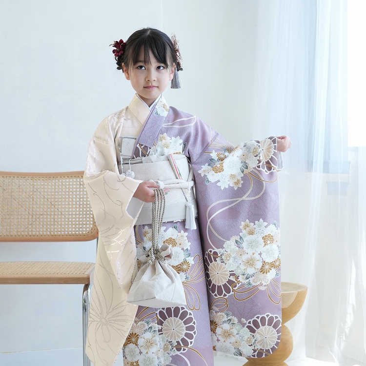 レンタル 七五三 着物 7歳 ひよこ商店 古典柄 レトロ 花 四つ身 半身