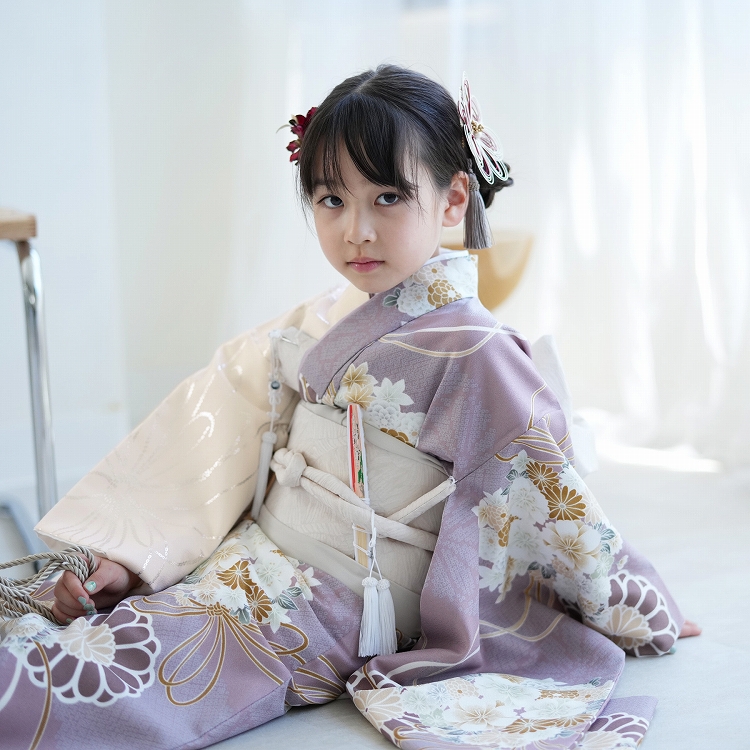 レンタル 七五三 着物 7歳 ひよこ商店 古典柄 レトロ 花 四つ身 半身