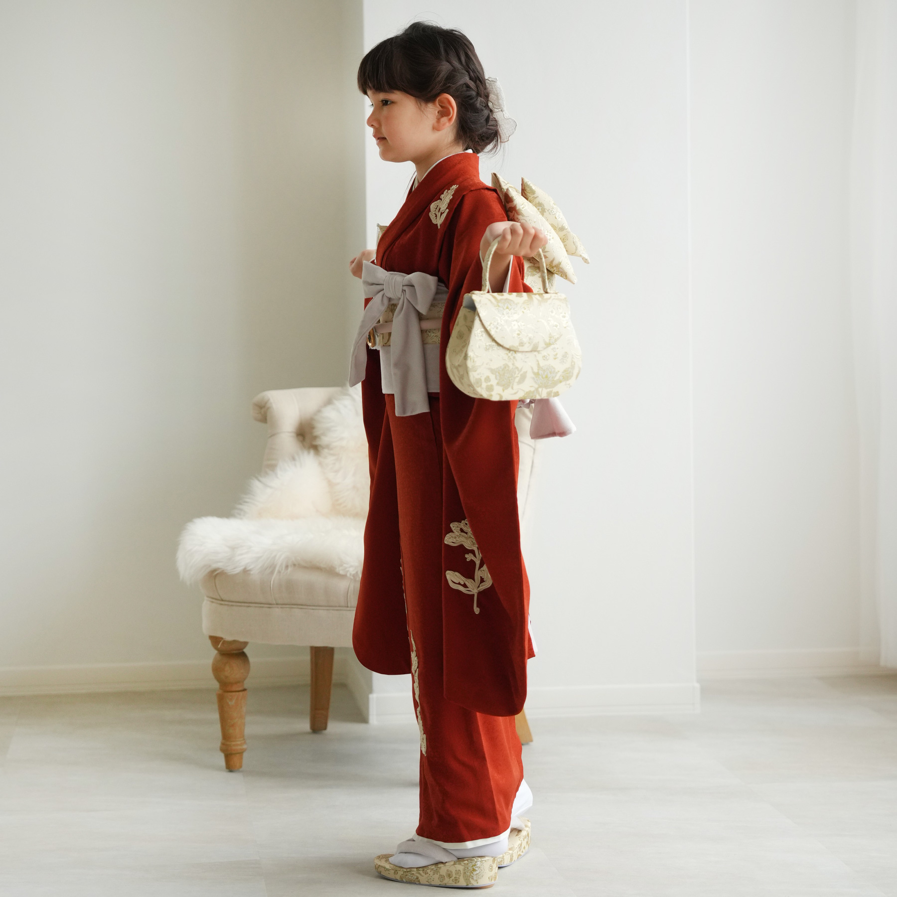 七五三　着物 七五三 7歳着物 レンタル フルセット ピンク 扇面に椿 女の子 七