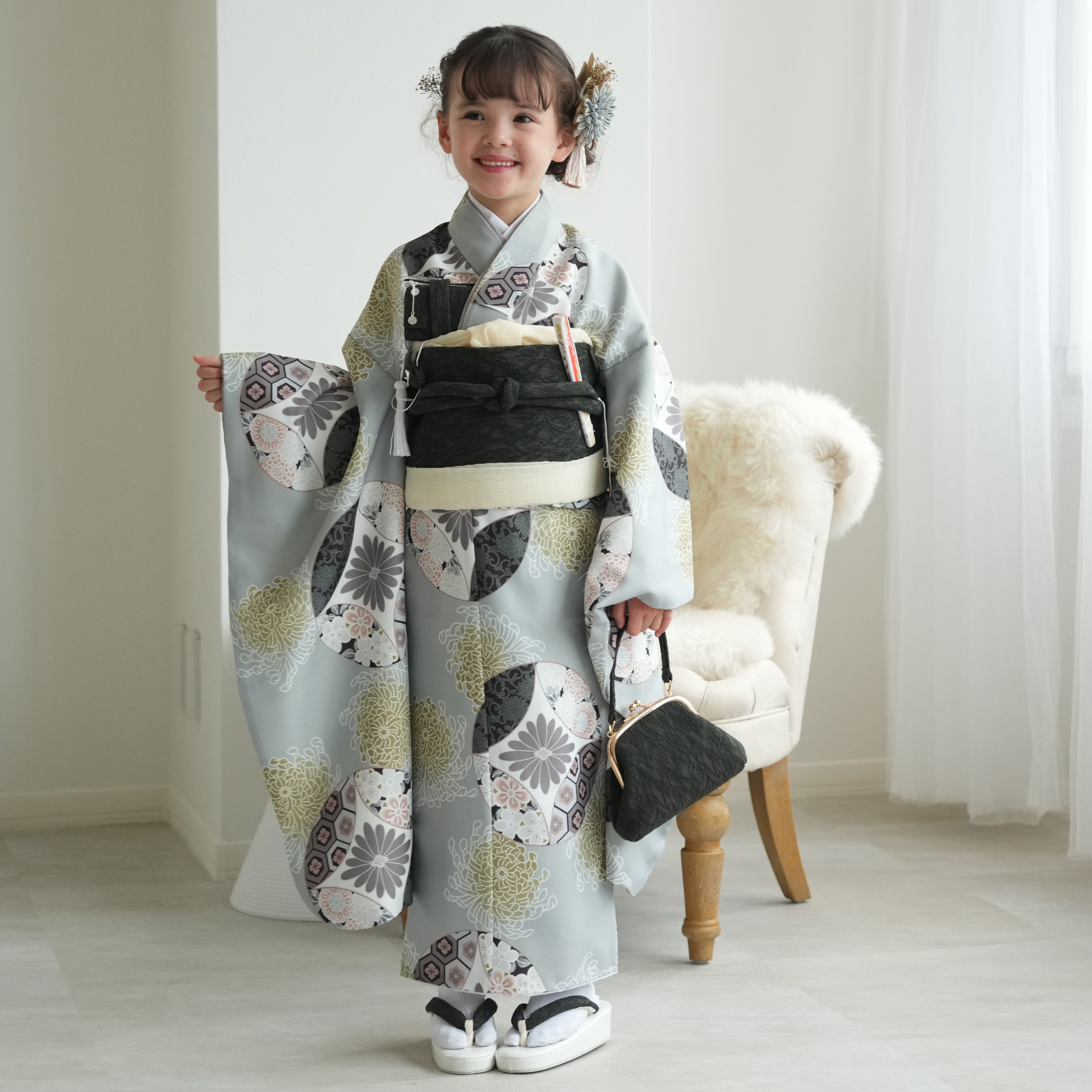 レンタル 七五三 着物 7歳 ひよこ商店 女の子 四つ身 フルセット