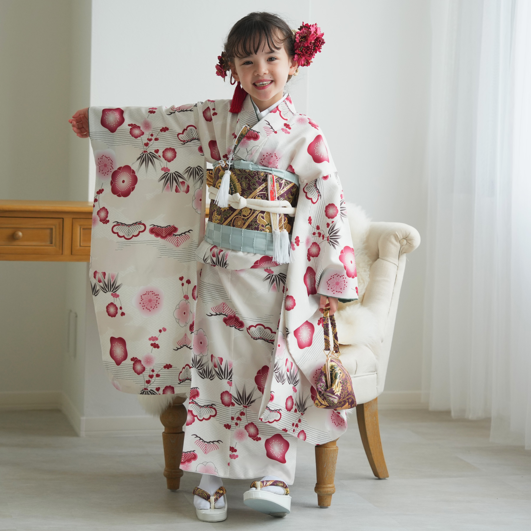 レンタル 七五三 着物 7歳 ひよこ商店 女の子 四つ身 フルセット 元禄