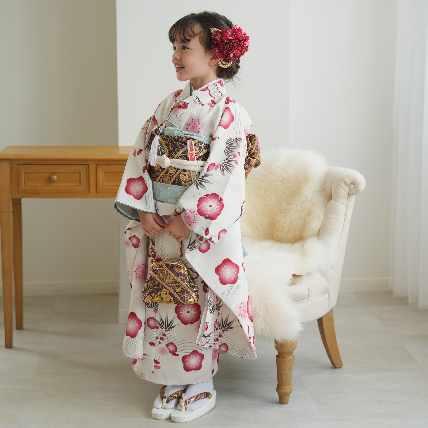 レンタル 七五三 着物 7歳 ひよこ商店 女の子 四つ身 フルセット 元禄