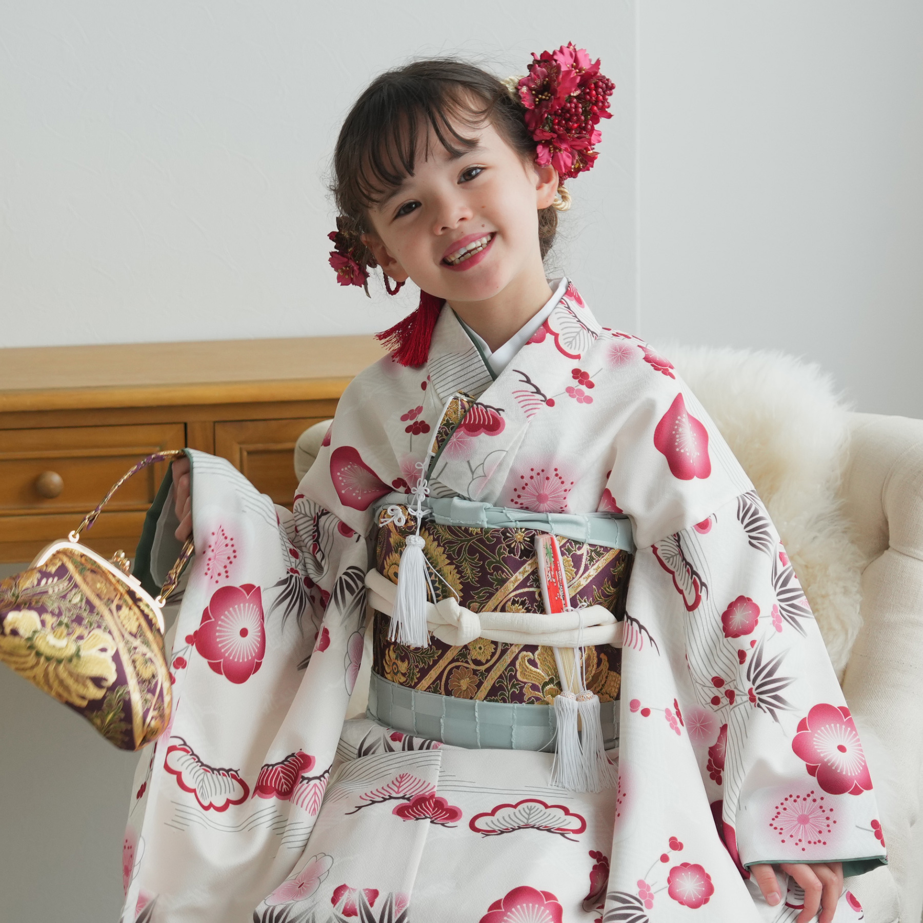 レンタル 七五三 着物 7歳 ひよこ商店 女の子 四つ身 フルセット 元禄