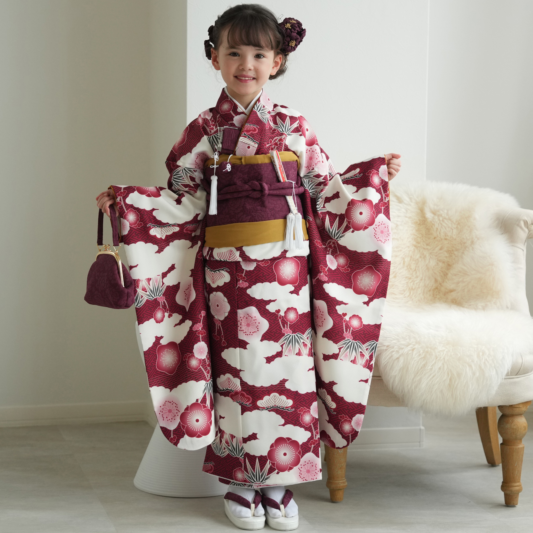 レンタル 七五三 着物 7歳 ひよこ商店 女の子 四つ身 フルセット 元禄