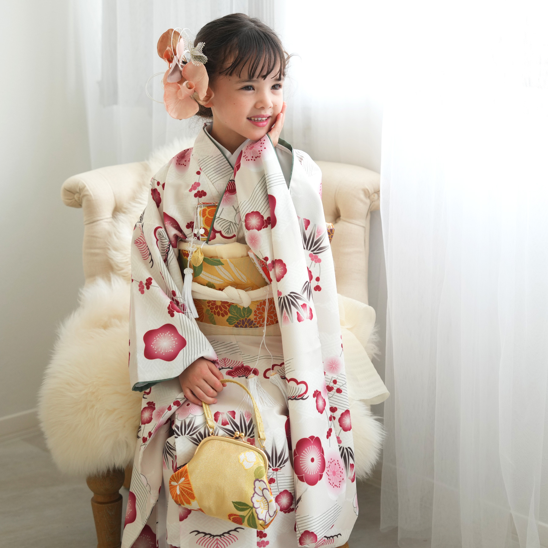 レンタル 七五三 着物 7歳 ひよこ商店 女の子 四つ身 フルセット 元禄