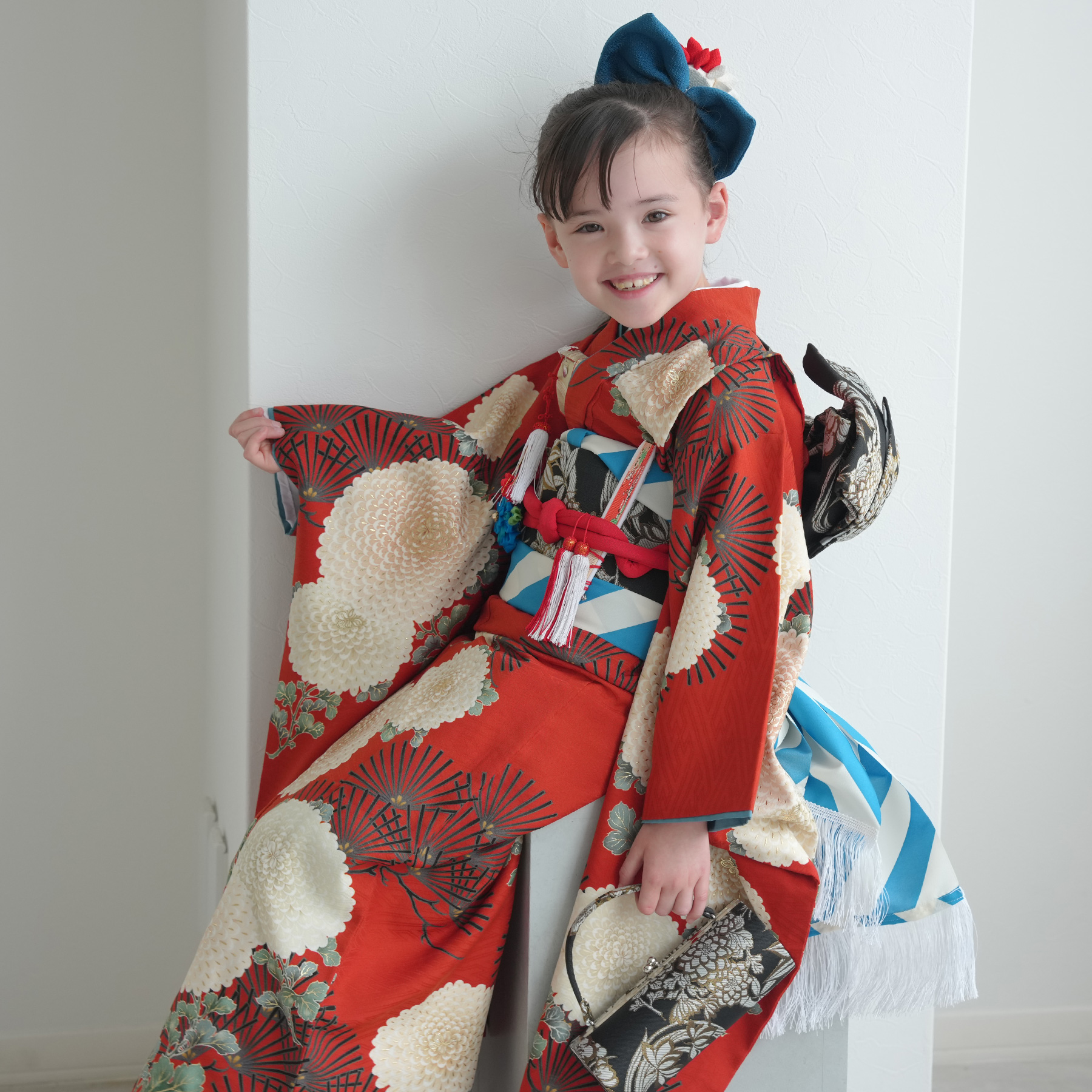 専用です☆アンティーク赤とターコイズブルーの着物と作り帯セット LOWRYS FARM（ローリーズファーム） レンタル 七五三 7歳 着物 女の子