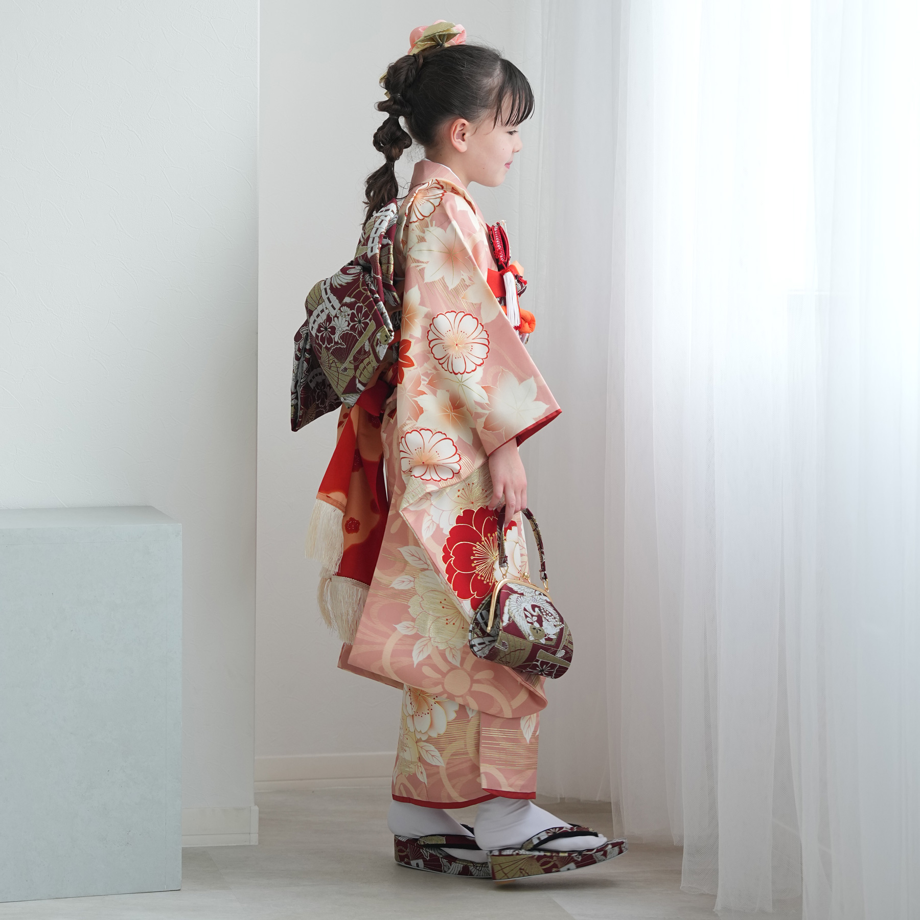 レンタル 七五三 7歳 京舞 着物 女の子 四つ身 絵羽 色づく八重桜