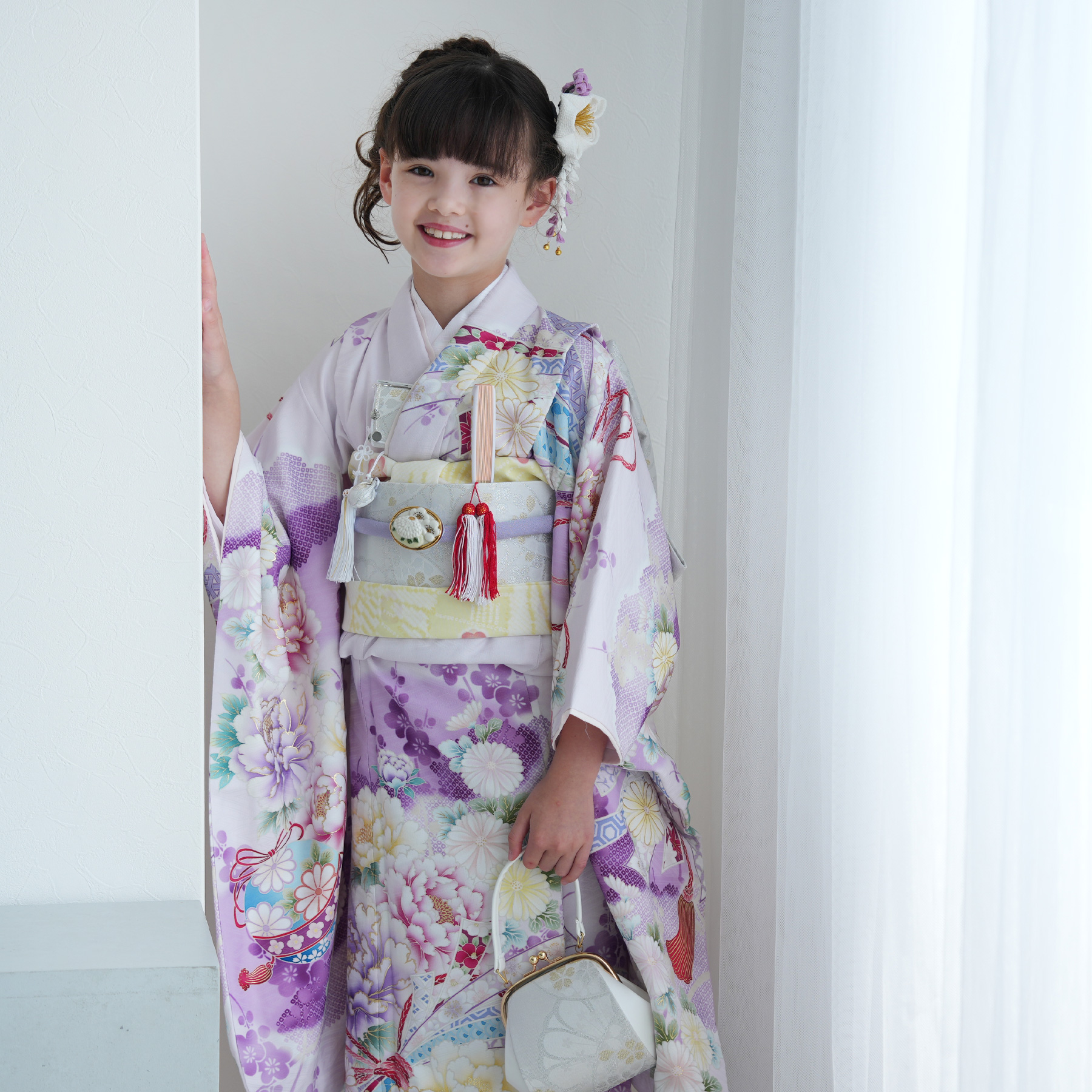 レンタル 七五三 着物 7歳 753 女の子 華徒然 絵羽 熨斗に牡丹・薄紫