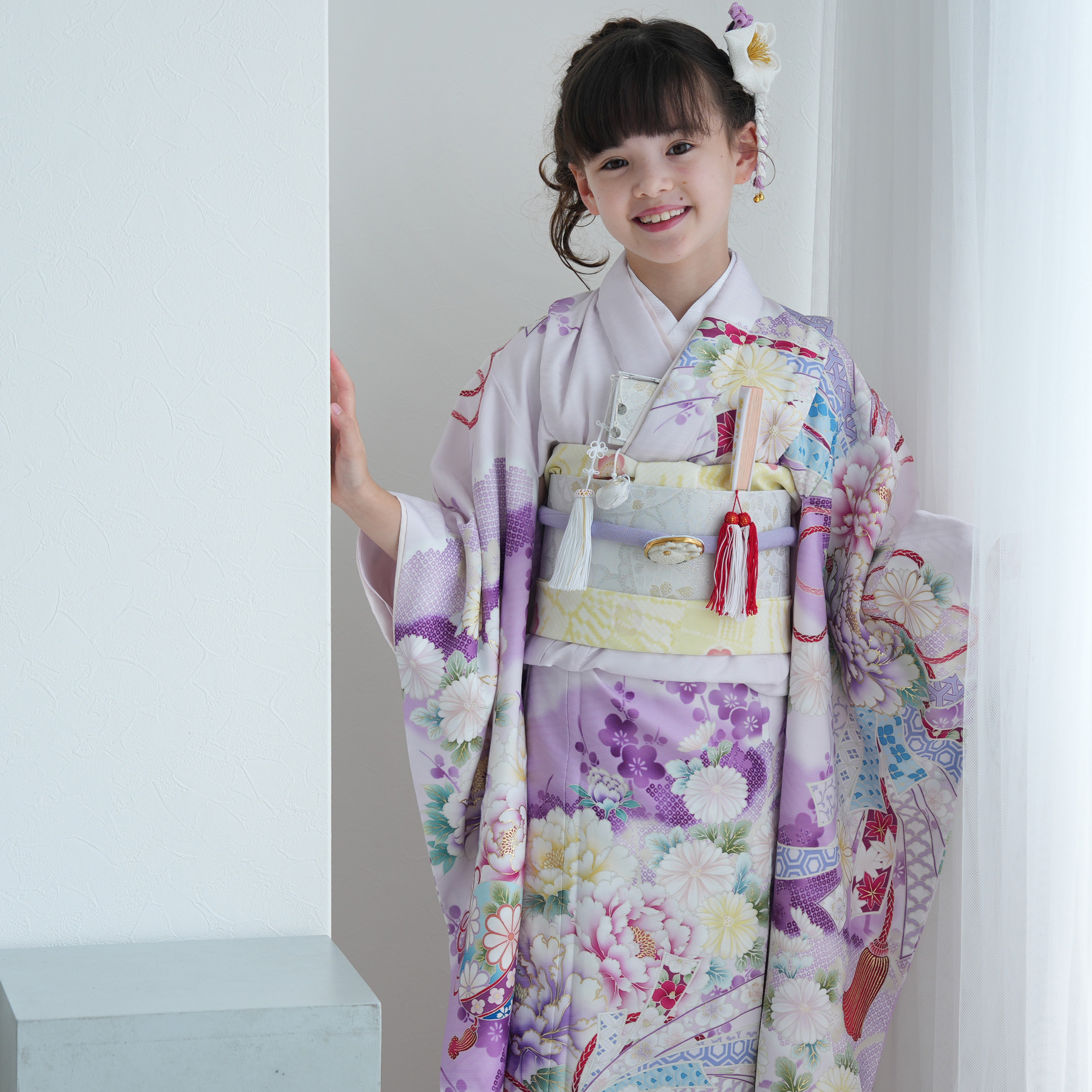 レンタル 七五三 着物 7歳 753 女の子 華徒然 絵羽 熨斗に牡丹・薄紫
