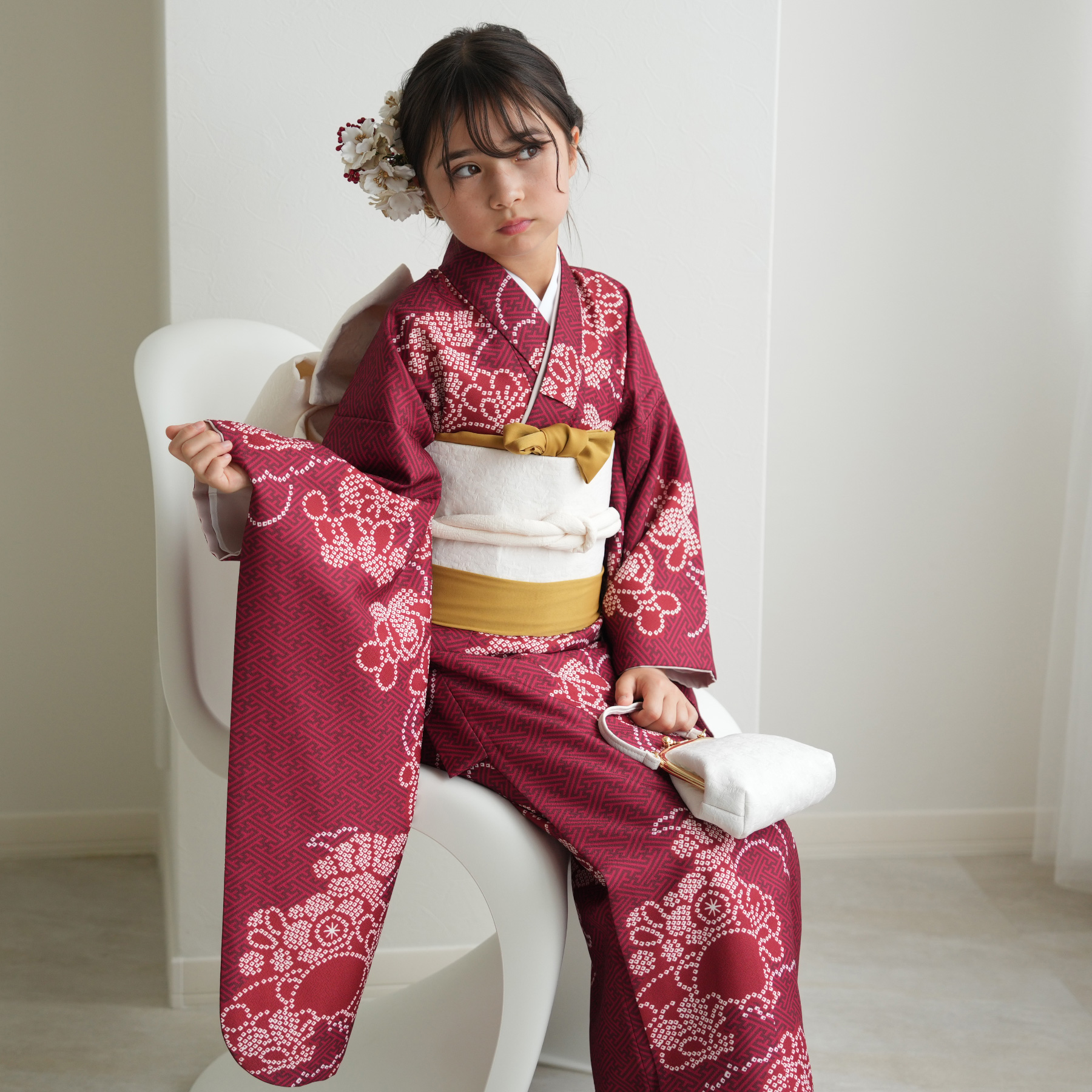 レンタル 10歳 振袖セット 女の子 ひよこ商店 えんじの絞り柄