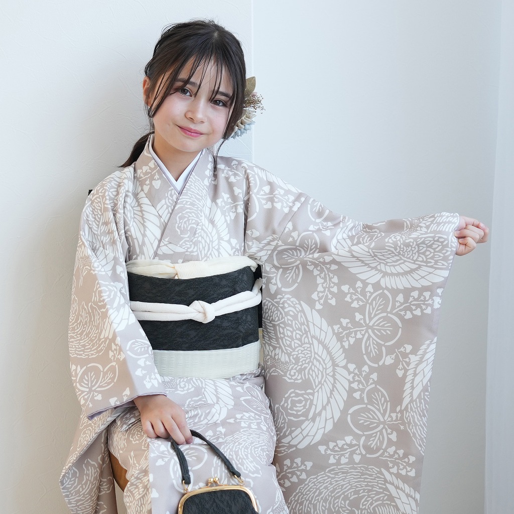 レンタル 10歳 振袖セット 女の子 ひよこ商店 白茶鳳凰 ハーフ成人式