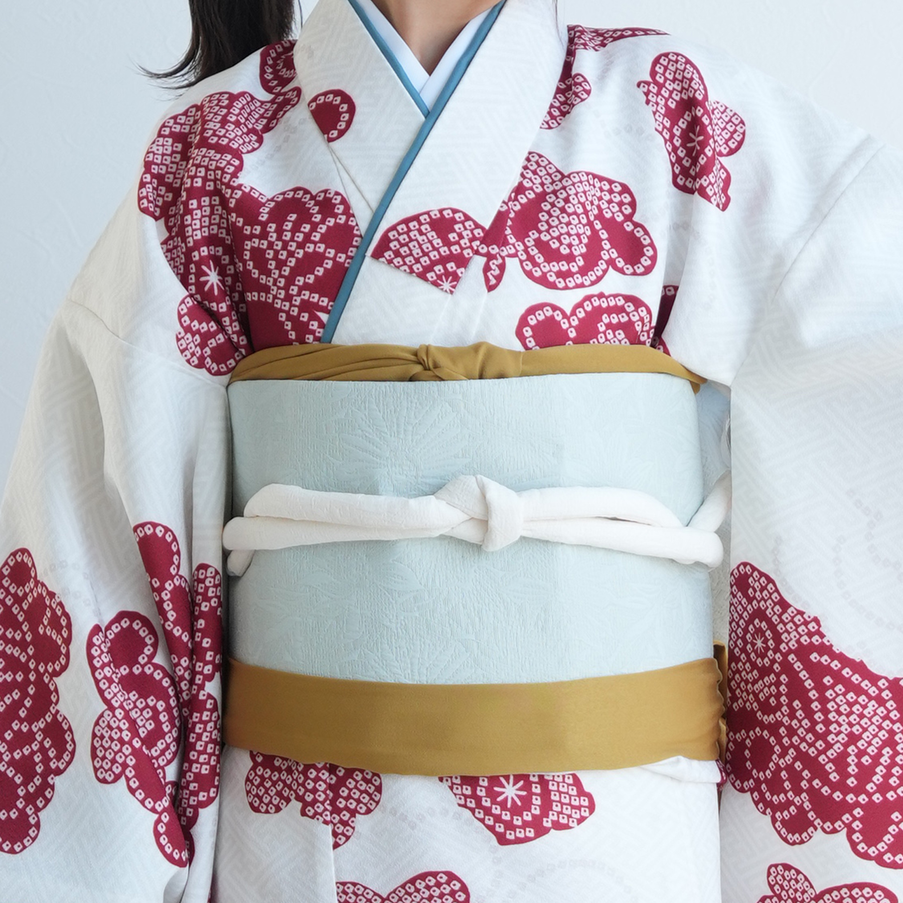 レンタル 10歳 振袖セット 女の子 ひよこ商店 白百合色に絞り柄 ハーフ