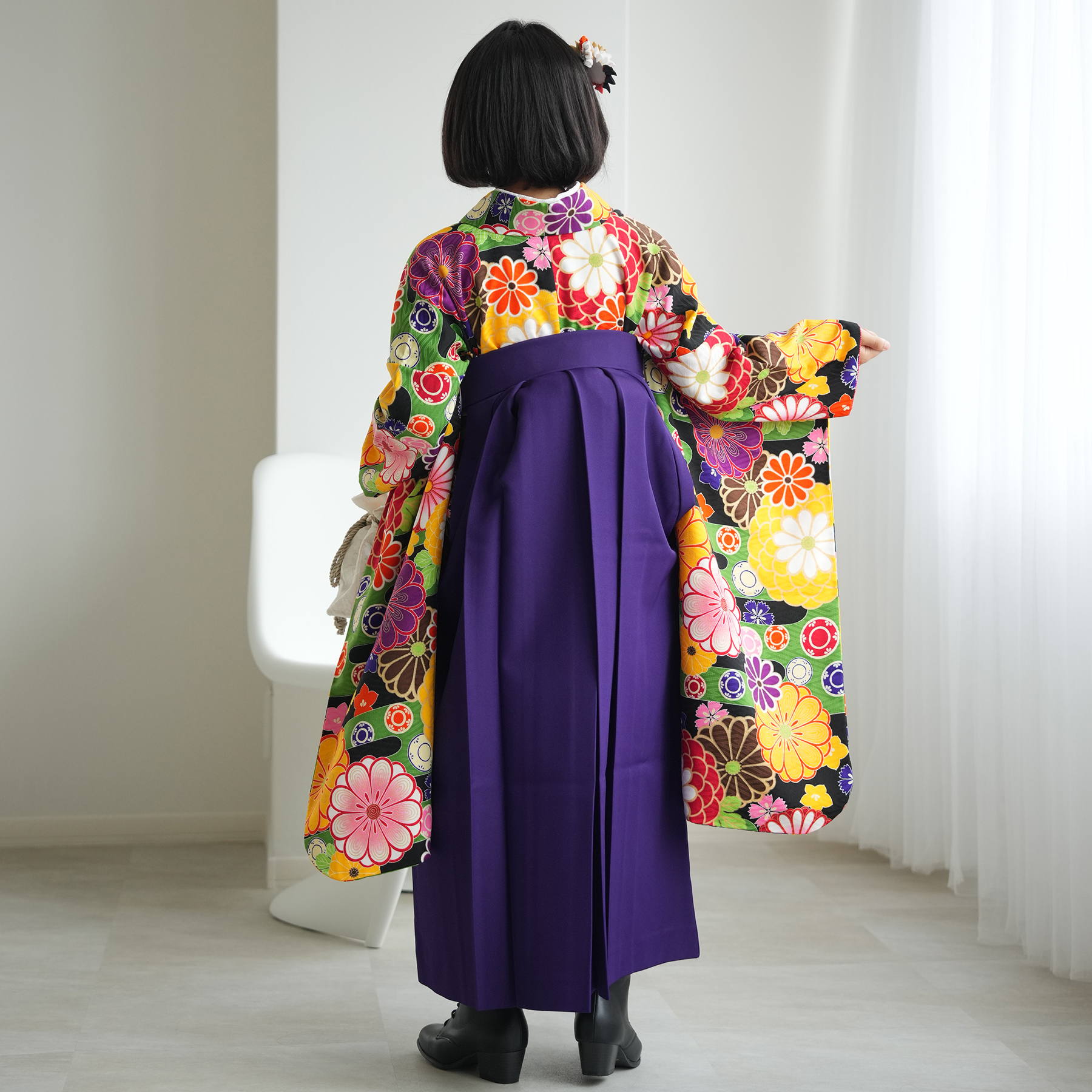 袴 レンタル 小学生 2尺袖着物 15点セット レトロ モダン 袴セット