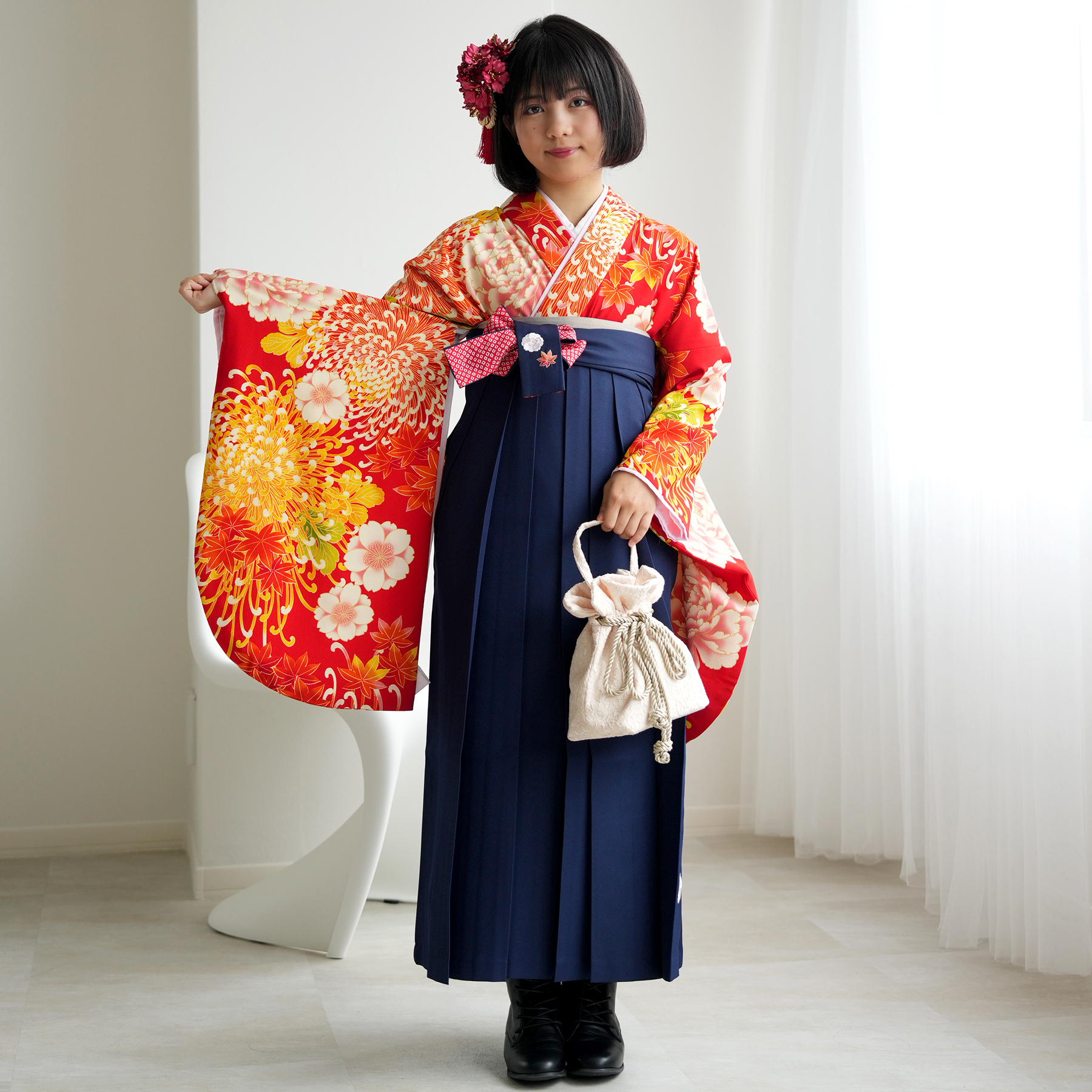 袴 レンタル 小学生 2尺袖着物 15点セット レトロ モダン 袴セット